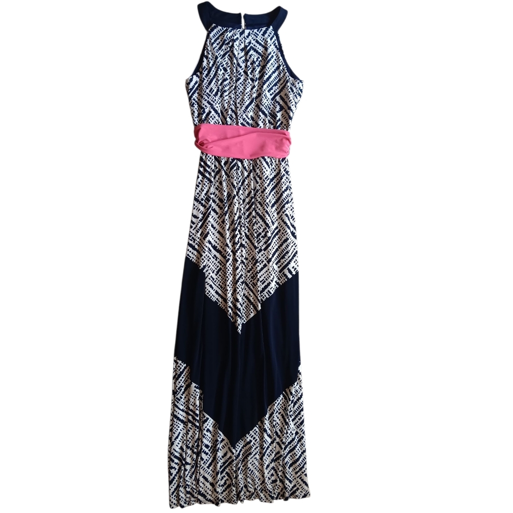 Vince Camuto Navy and White Geometric Dress